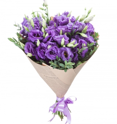 Белек цветок  букет фиолетовых лизиантусов 
